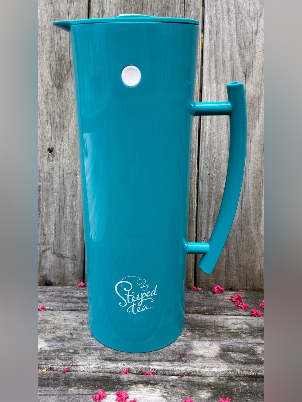 NIB teal Tip Top Tea Carafe by Steeped Tea/Sipology • glass lined • RARE